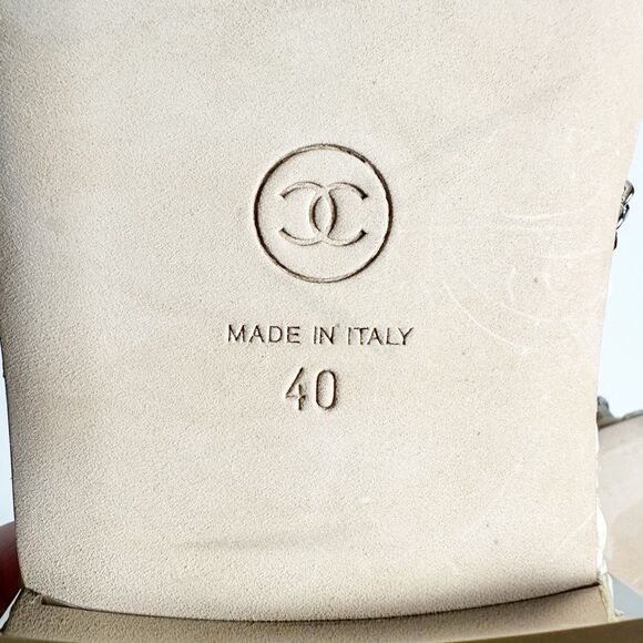 CHANEL Raffia Beige Leather Chain CC Logo Sandals Size 40 Open Toe Ring Slide - Picture 12 of 12